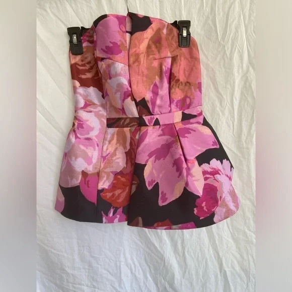 Cameo Strapless Abstract Floral Bustier Top Peplum Corset Modern Party Size S - Picture 2 of 15